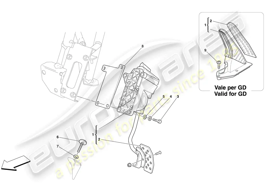 ferrari 612 scaglietti (rhd) electronic accelerator pedal diagrama de piezas