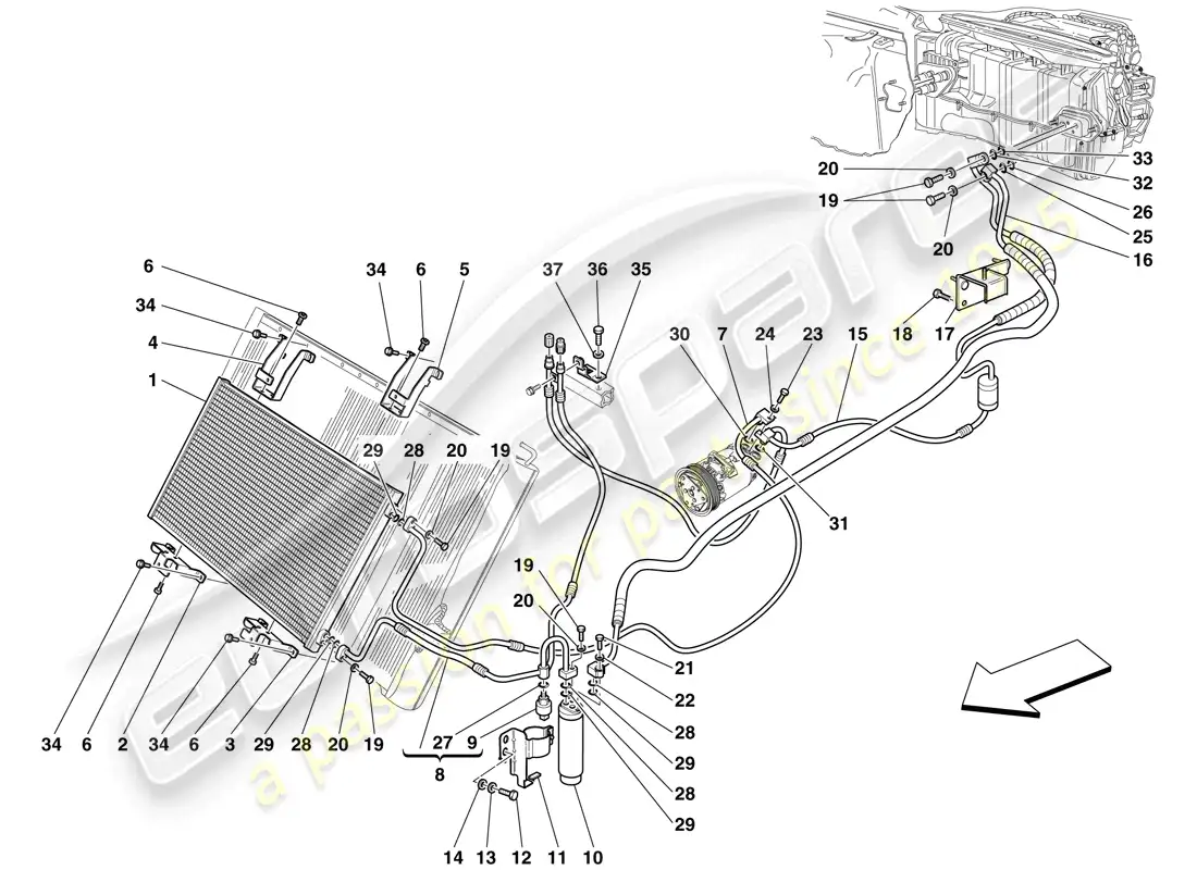 ferrari 599 sa aperta (rhd) sistema de ca - tubos de freón diagrama de piezas