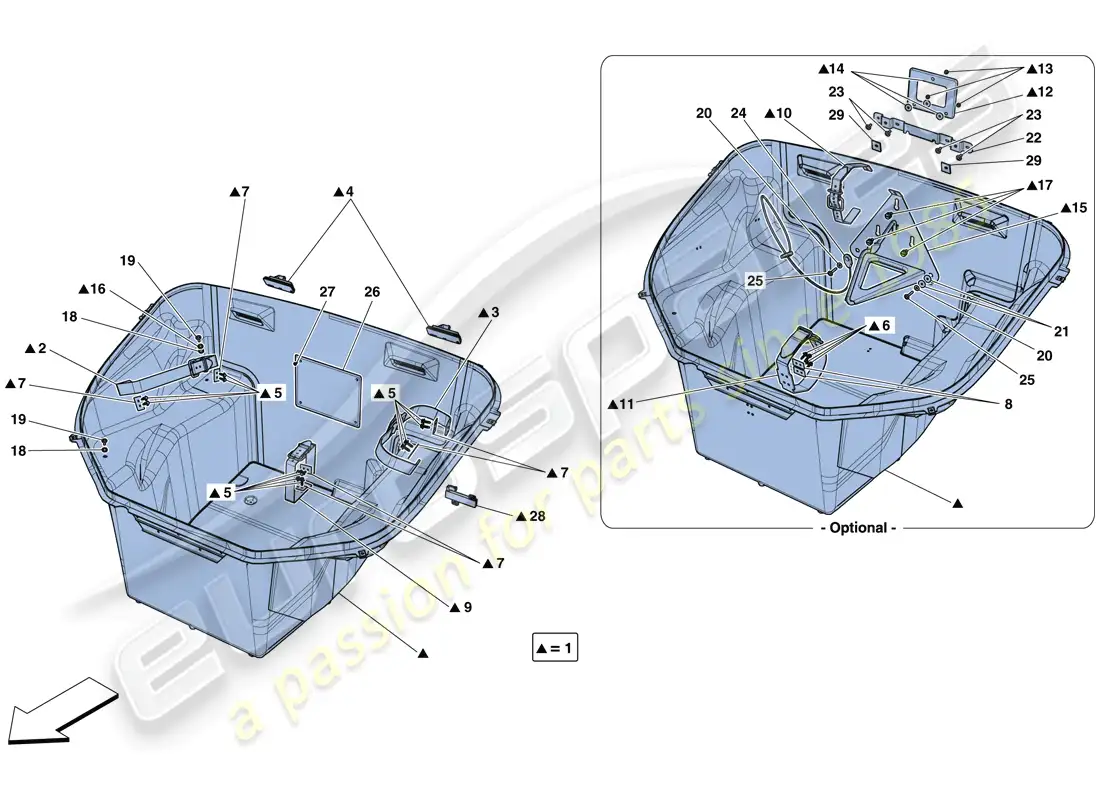 ferrari 488 gtb (europe) adorno del compartimiento delantero diagrama de piezas