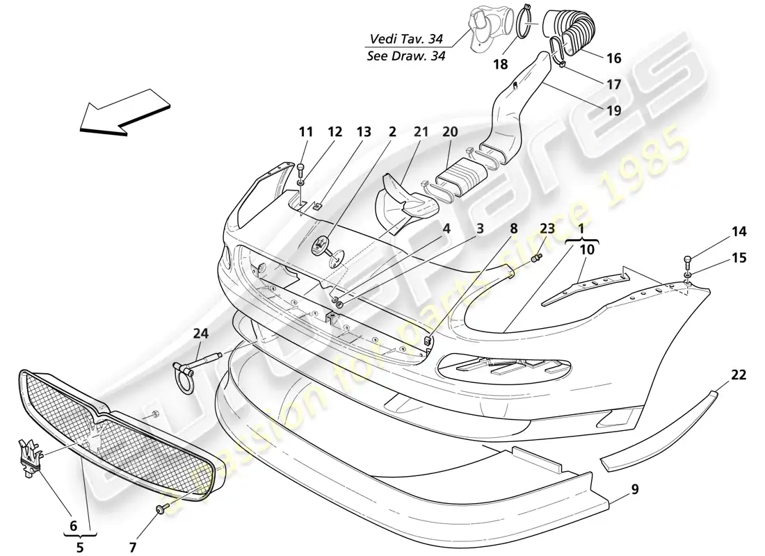 maserati trofeo parachoques delantero diagrama de piezas