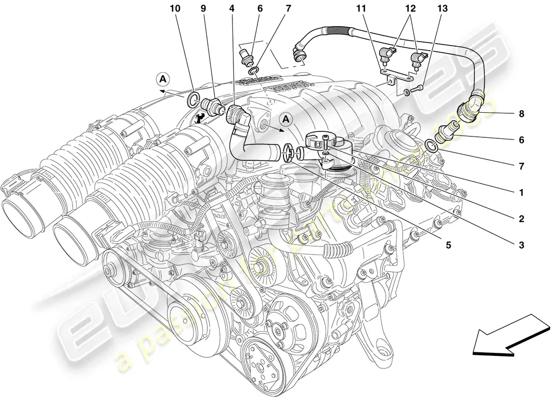 ferrari california (usa) sistema de recuperación de aceite de vapor diagrama de piezas