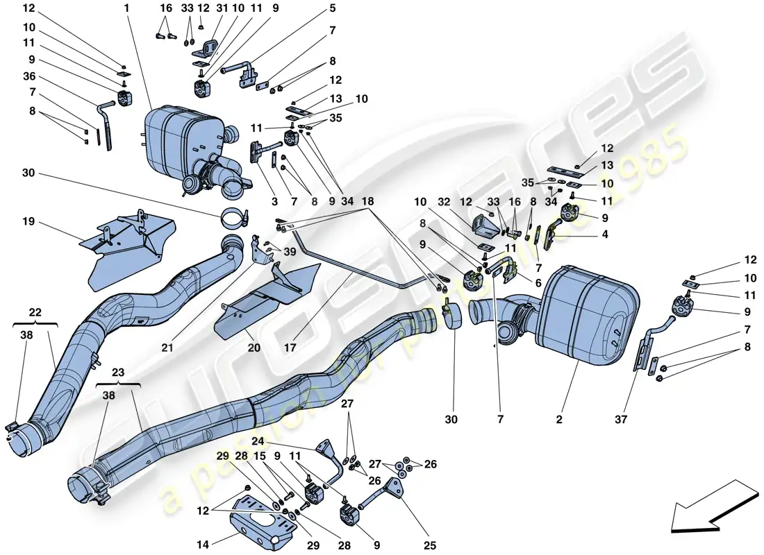 ferrari 812 superfast (rhd) silenciadores diagrama de piezas