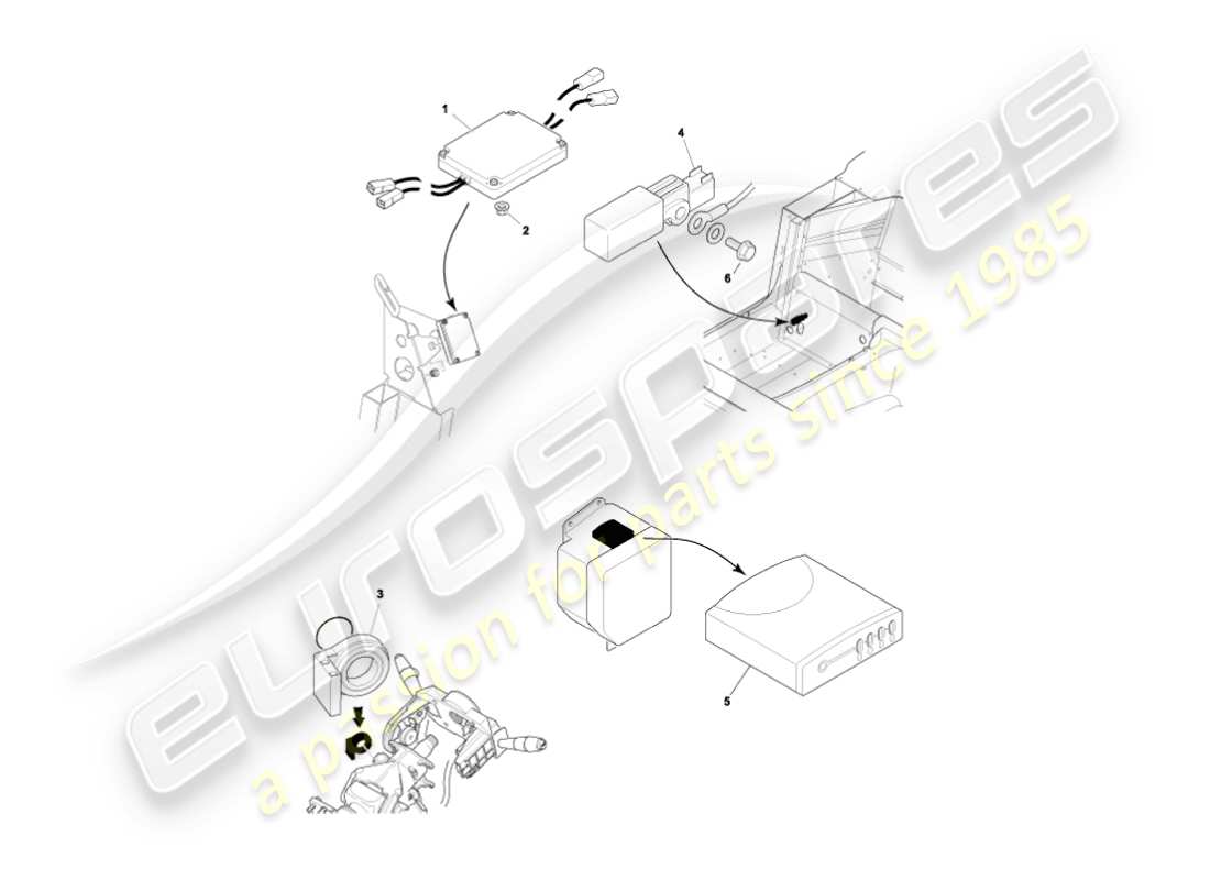 aston martin vanquish (2005) diagrama de piezas de los módulos de control electrónico