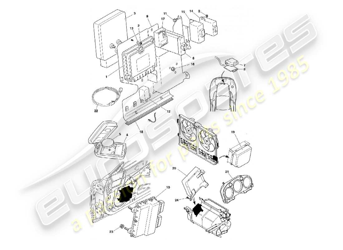 aston martin vanquish (2005) módulos de control electrónico diagrama de piezas