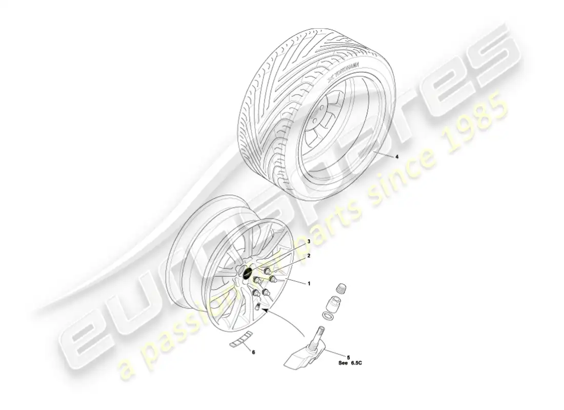 aston martin vanquish (2005) ruedas y neumáticos diagrama de piezas