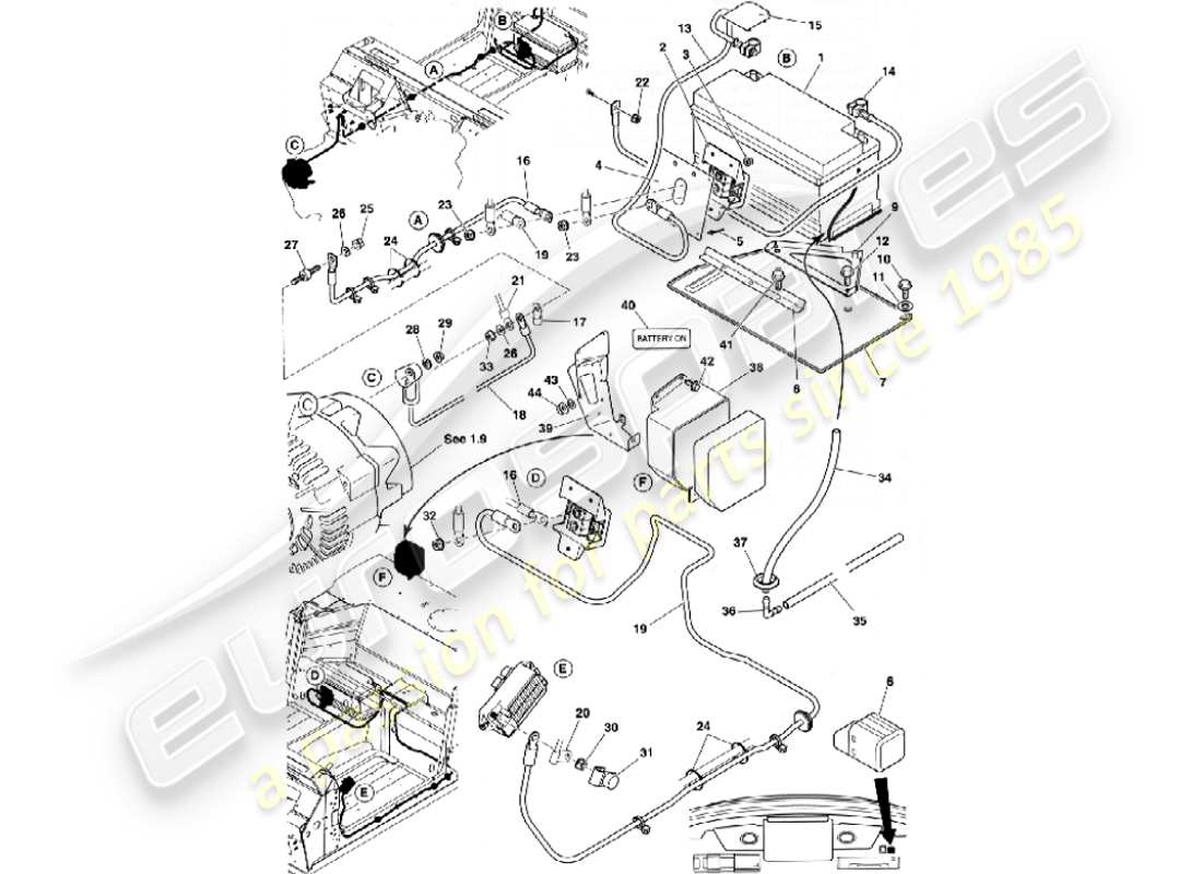 aston martin vanquish (2002) batería y cables diagrama de piezas