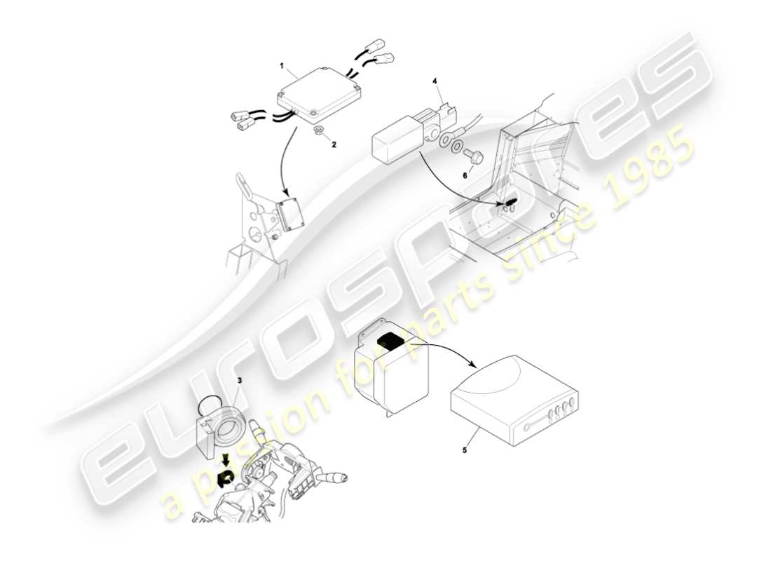 aston martin vanquish (2004) diagrama de piezas de los módulos de control electrónico