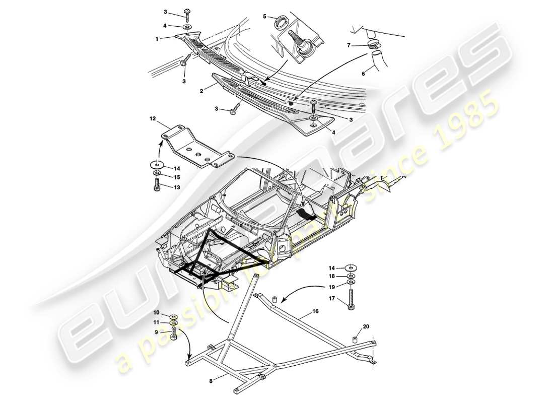 aston martin v8 volante (1998) diagrama de piezas de accesorios para la carrocería