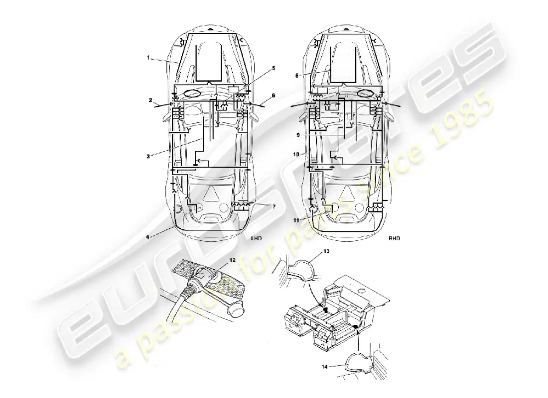 aston martin vanquish (2002) arneses diagrama de piezas