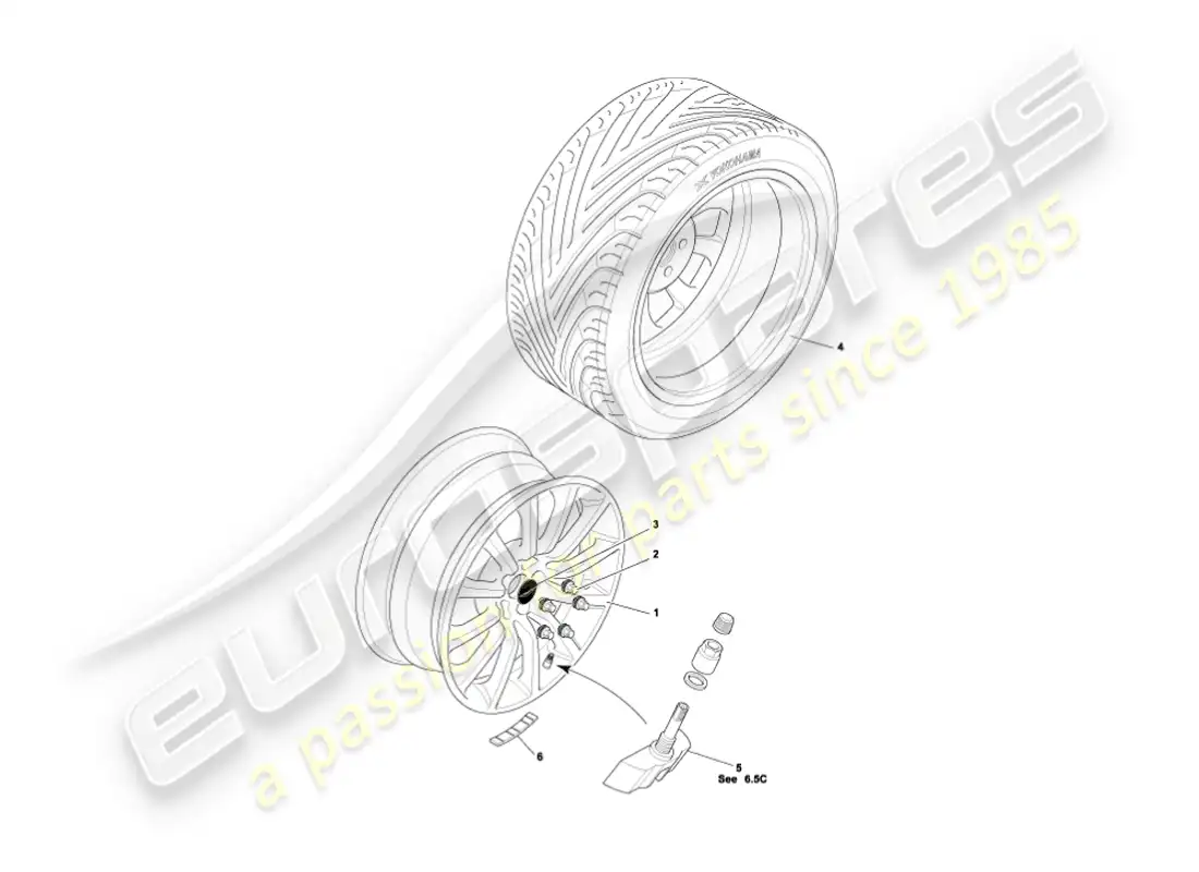 aston martin vanquish (2006) ruedas y neumáticos diagrama de piezas