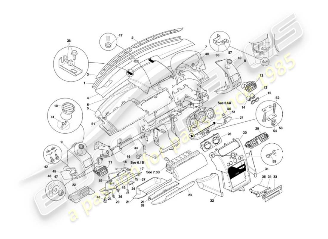 aston martin vanquish (2002) diagrama de piezas de fascia y molduras