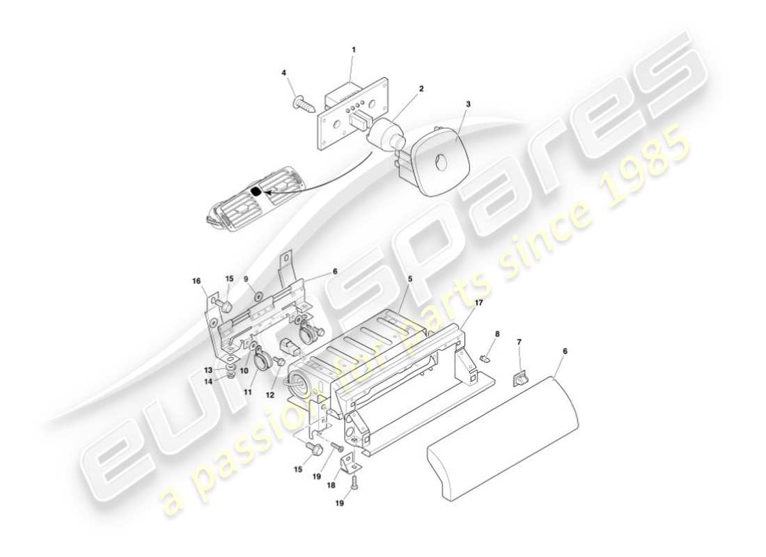 aston martin vanquish (2002) diagrama de piezas de fascia y molduras