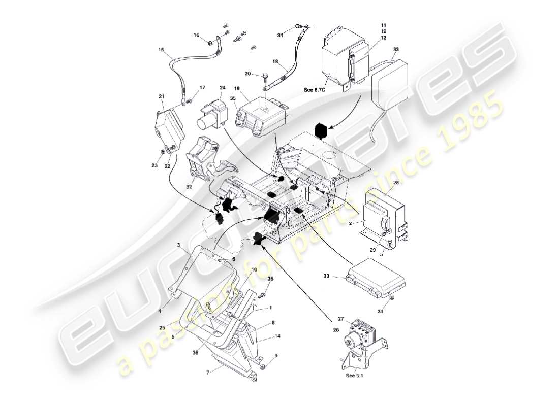 aston martin vanquish (2002) diagrama de piezas de los módulos de control electrónico