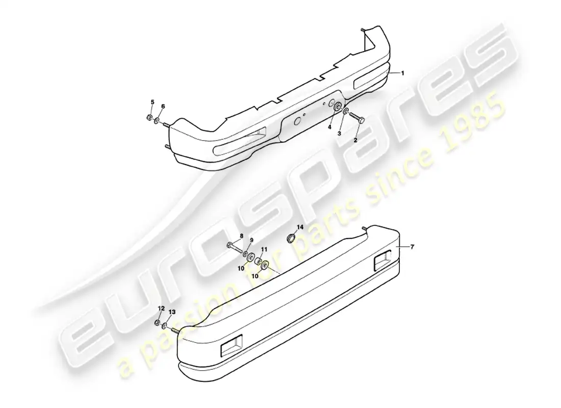aston martin v8 volante (1998) parachoques diagrama de piezas
