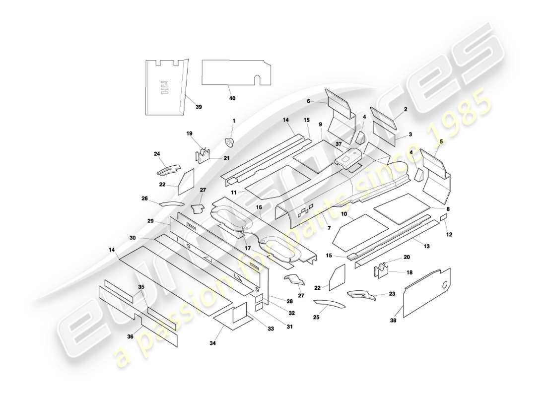 aston martin db7 vantage (1999) diagrama de piezas de insonorización volante
