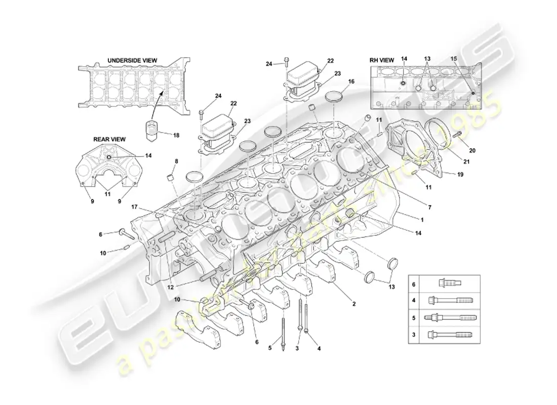 aston martin db7 vantage (2003) diagrama de piezas del bloque de cilindros