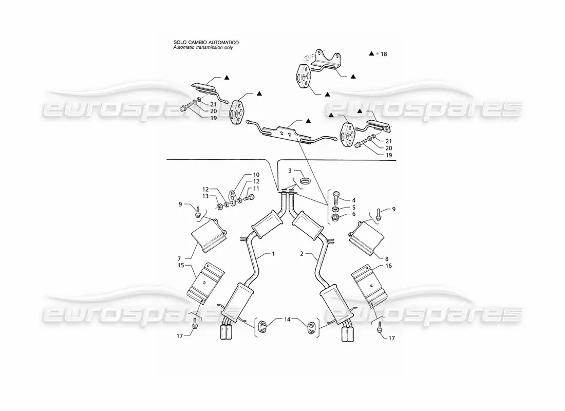 maserati qtp v8 (1998) sistema de escape trasero diagrama de piezas