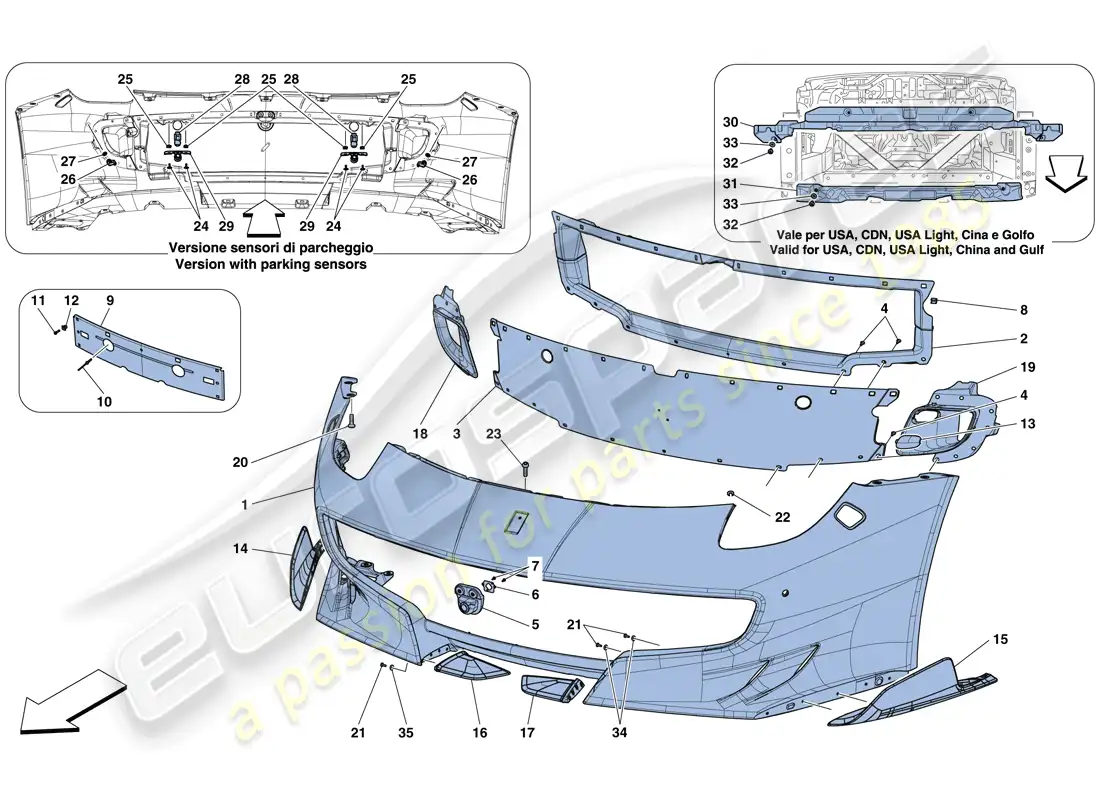 ferrari f12 tdf (europe) parachoques delantero diagrama de piezas