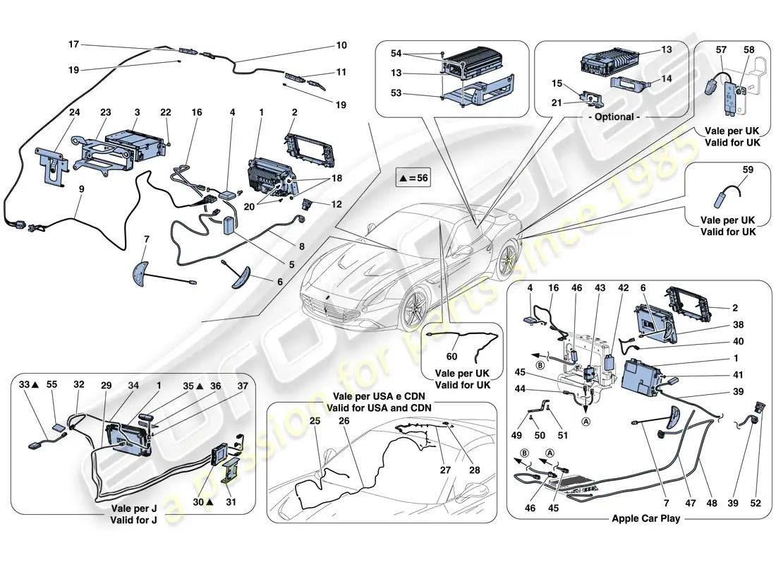 ferrari california t (rhd) infotainment system diagrama de piezas