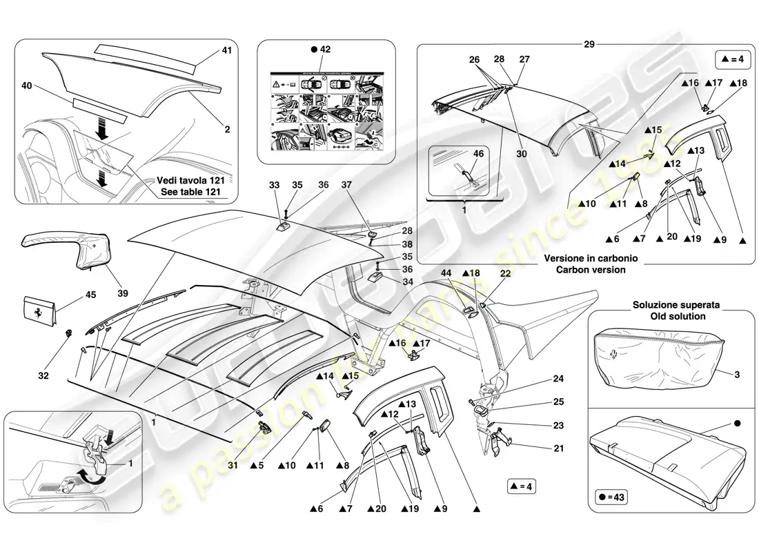 ferrari 599 sa aperta (rhd) techo diagrama de piezas