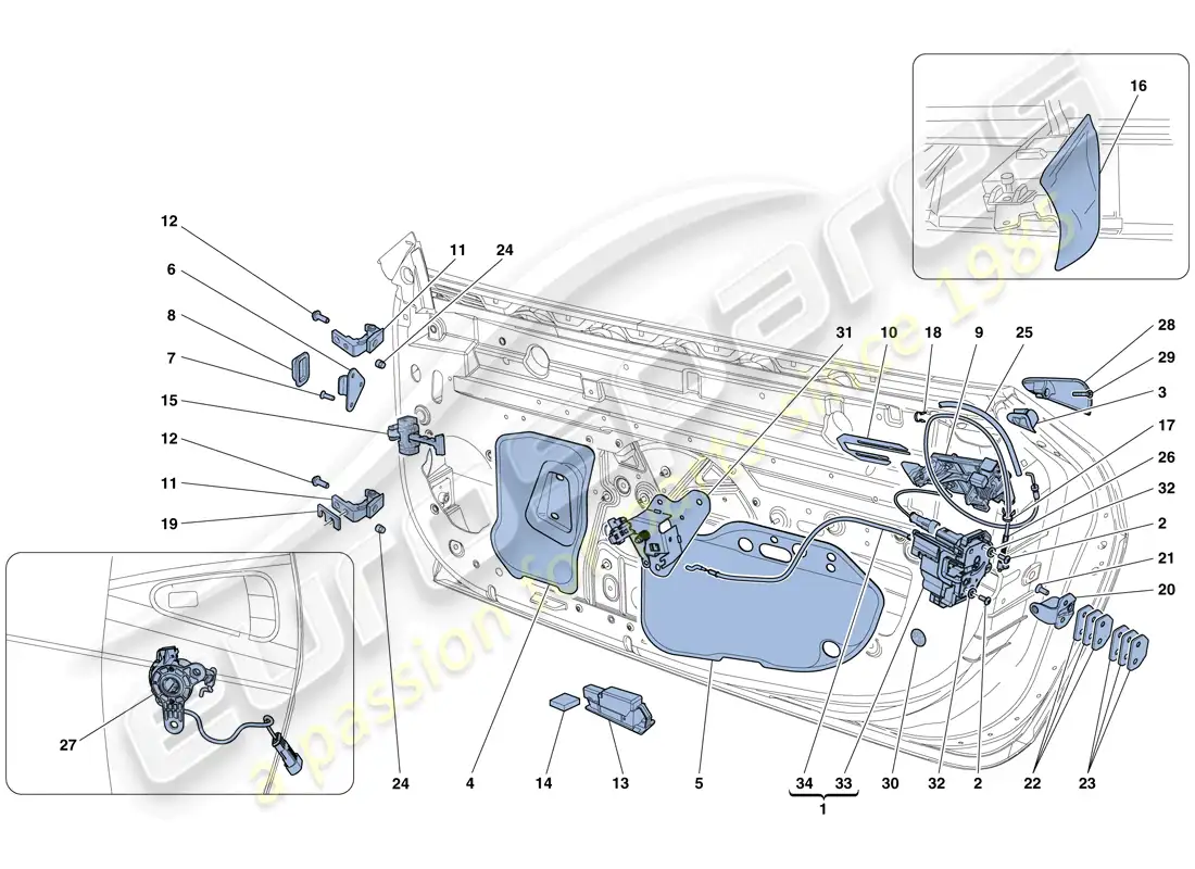 ferrari 458 speciale (europe) puertas - mecanismos de apertura y bisagras diagrama de piezas