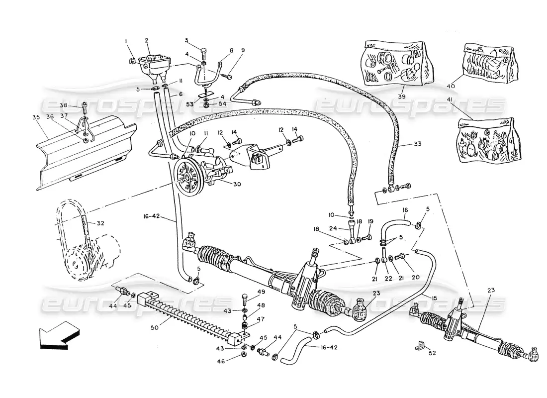maserati 418 / 4.24v / 430 diagrama de piezas de la caja de dirección asistida con enfriador de aceite