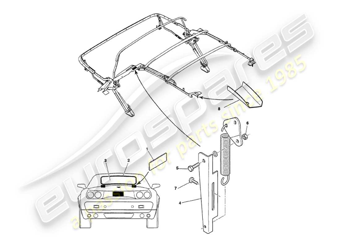 aston martin v8 volante (2000) ensamblaje de la campana diagrama de piezas