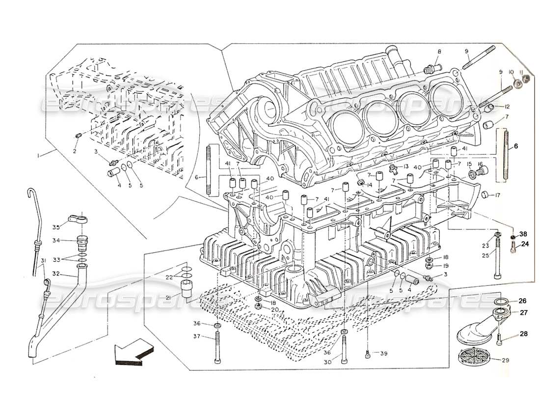 maserati shamal bloque de cilindros (del motor 700280) diagrama de piezas