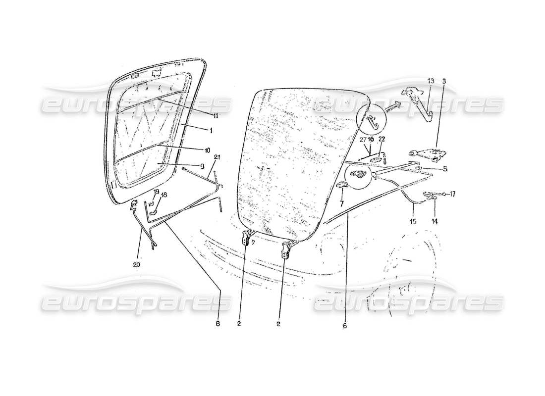 ferrari 275 (pininfarina coachwork) diagrama de piezas móviles de gruppo cofano