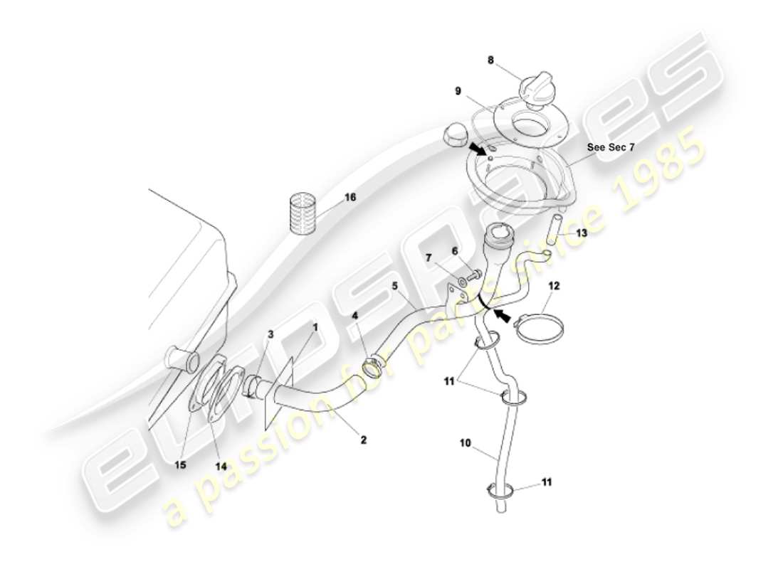 aston martin vanquish (2007) tubo de llenado de combustible diagrama de piezas