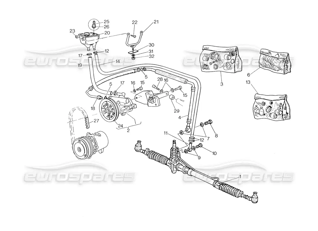 maserati biturbo spider sistema de dirección asistida (derecha, dirección) diagrama de piezas