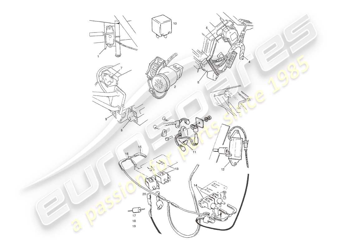 aston martin v8 virage (2000) diagrama de piezas de sensores, interruptores, solenoides, motores, etc.