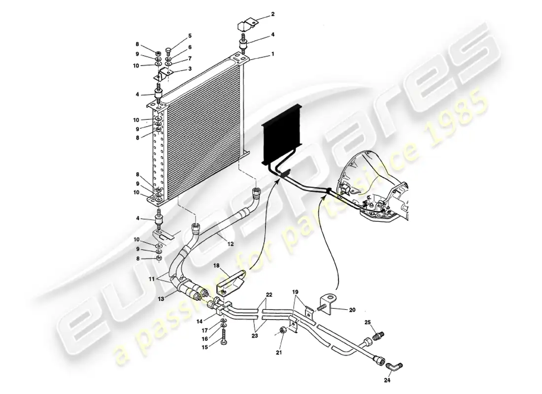 aston martin v8 volante (1998) refrigeración de la caja de cambios diagrama de piezas