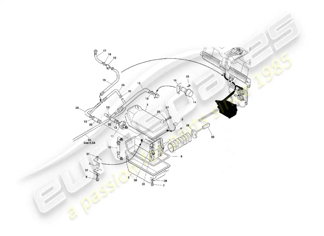aston martin vanquish (2005) sistema de emisión evaporativa diagrama de piezas