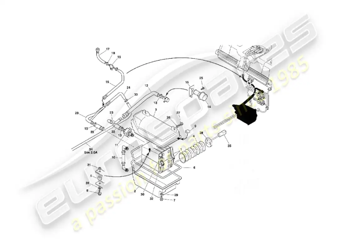 aston martin vanquish (2006) sistema de emisión evaporativa diagrama de piezas