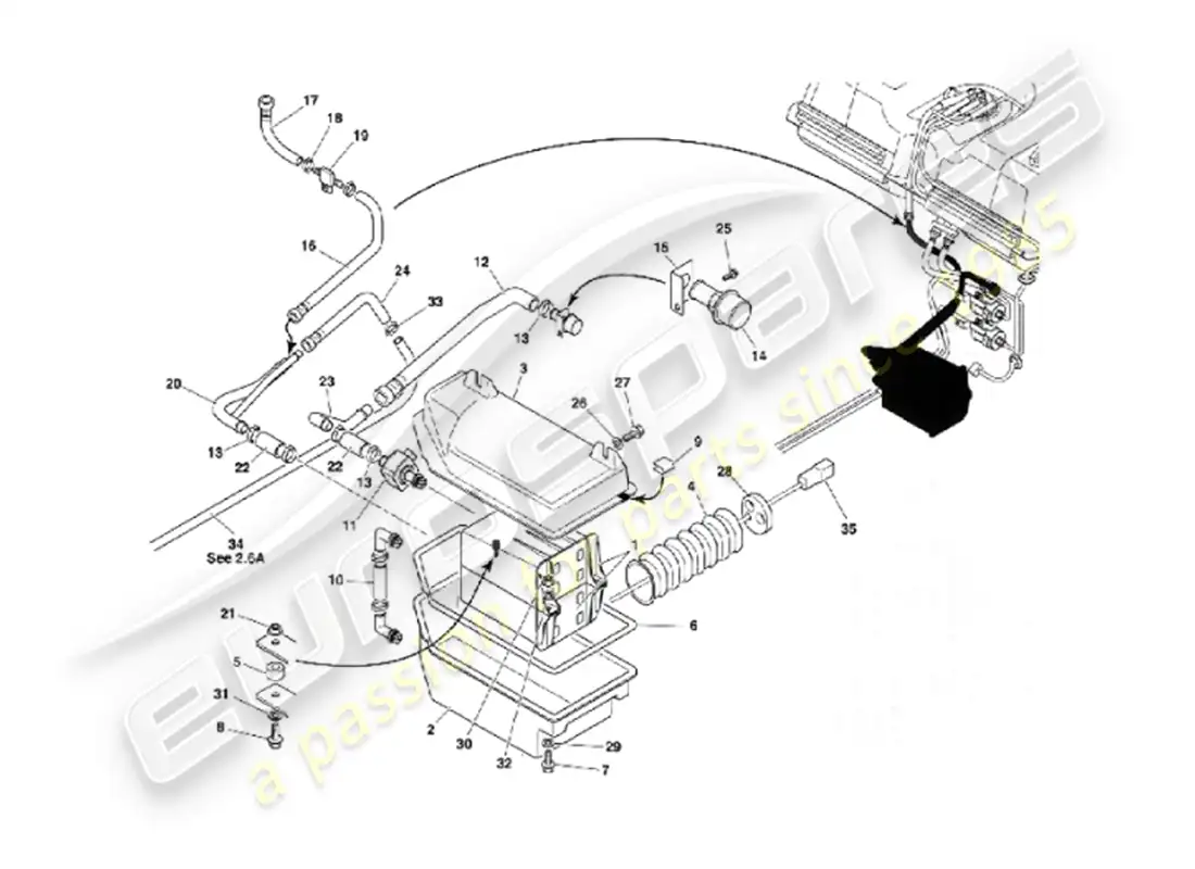 aston martin vanquish (2002) sistema de emisión evaporativa diagrama de piezas