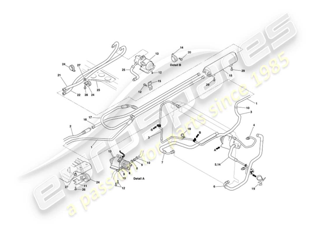 aston martin vanquish (2004) eje de enfriamiento de aceite diagrama de piezas