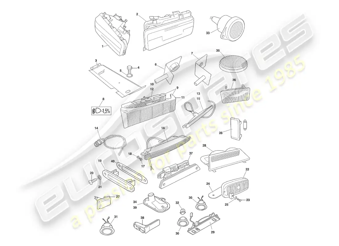 aston martin v8 virage (2000) lámparas y bombillas diagrama de piezas