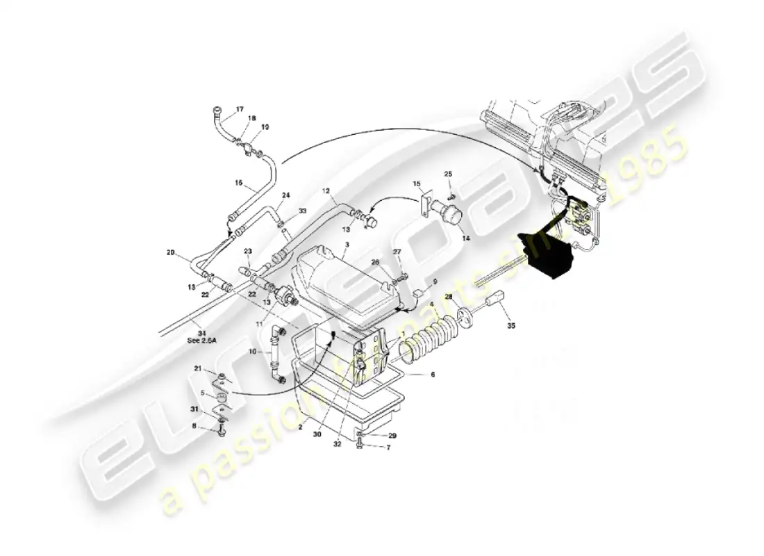 aston martin vanquish (2004) sistema de emisión evaporativa diagrama de piezas