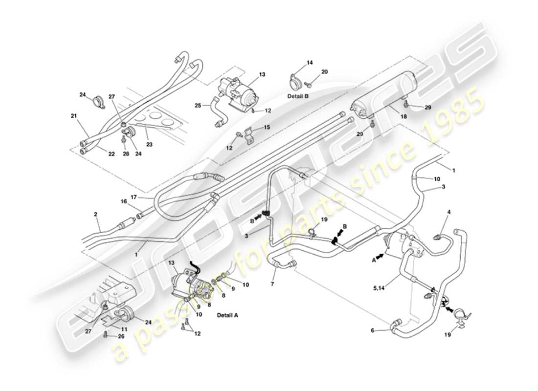 aston martin vanquish (2002) diagrama de piezas del eje de refrigeración de aceite