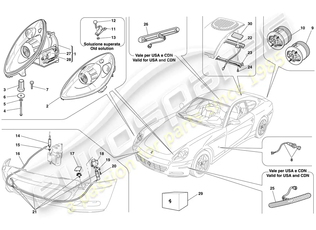 ferrari 612 scaglietti (rhd) faros y luces traseras diagrama de piezas