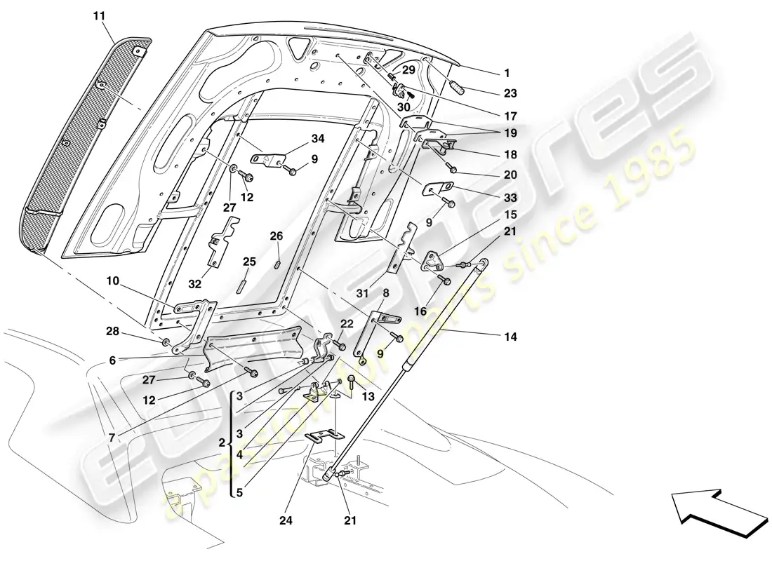 ferrari f430 scuderia spider 16m (europe) tapa del compartimiento del motor diagrama de piezas