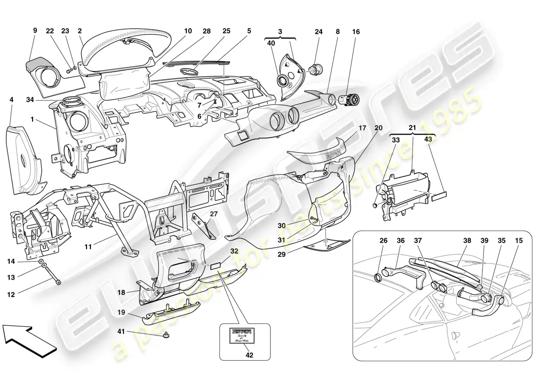 ferrari 599 gto (rhd) panel diagrama de piezas