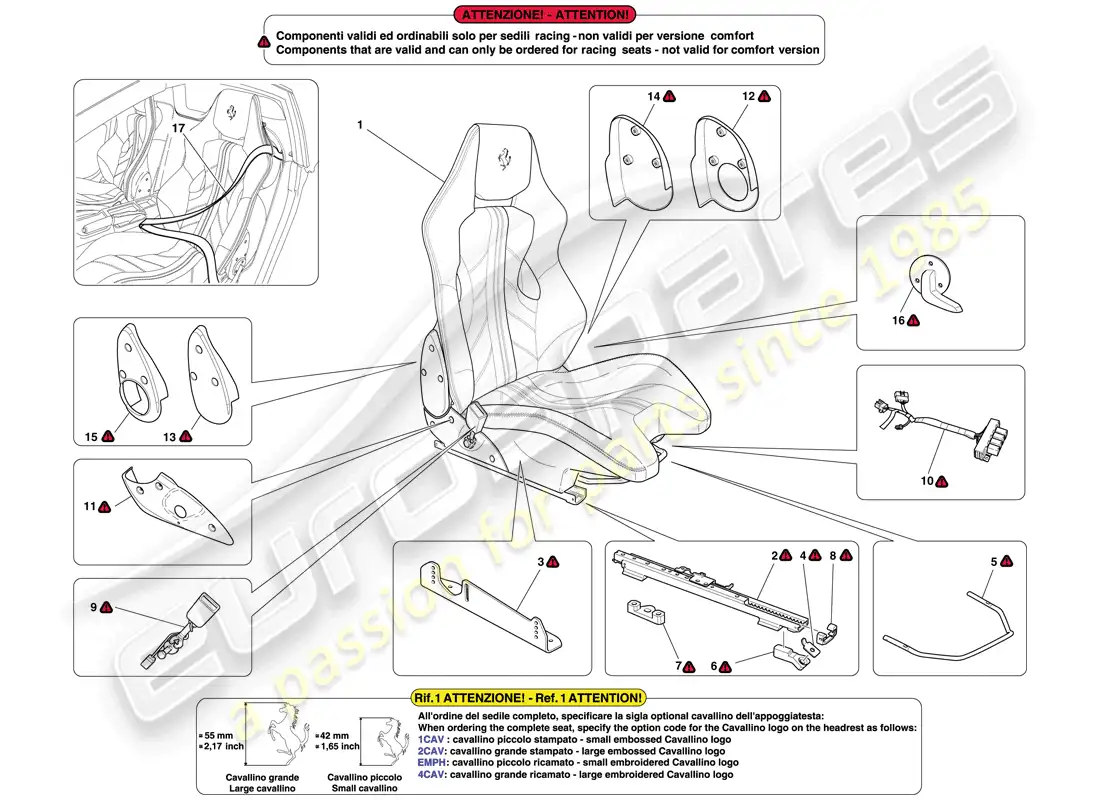 ferrari 599 sa aperta (europe) asiento de carrera delantero - guías y mecanismos de ajuste diagrama de piezas