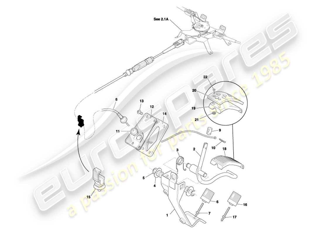 aston martin db7 vantage (2002) diagrama de piezas del engranaje del pedal, acelerador y lhd