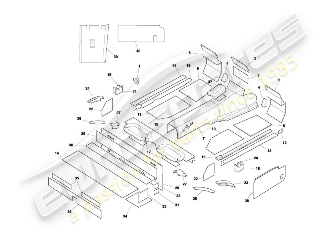 aston martin db7 vantage (2004) diagrama de piezas de insonorización volante