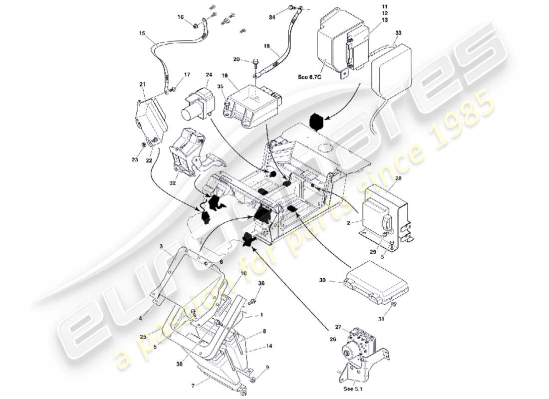 aston martin vanquish (2001) diagrama de piezas de los módulos de control electrónico