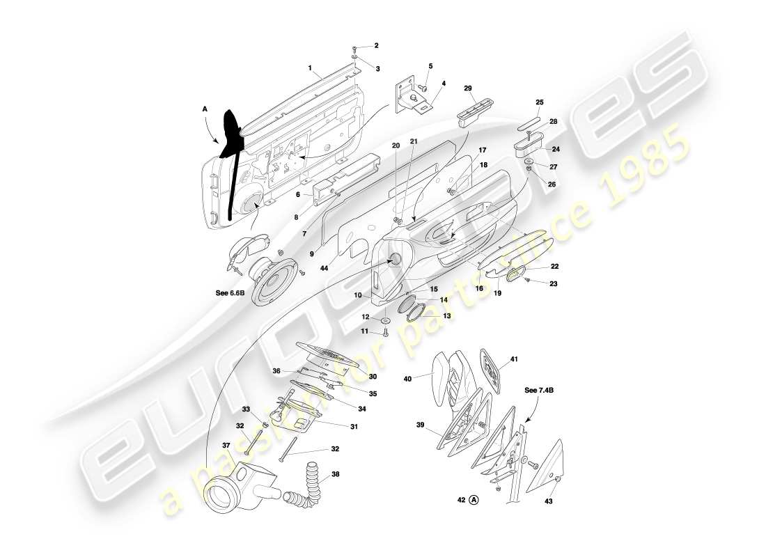 aston martin db7 vantage (2004) diagrama de piezas de marcos, accesorios y sellos de puertas