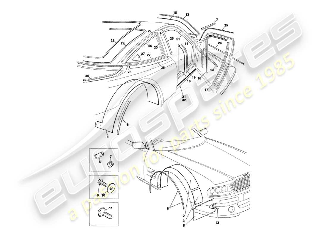aston martin v8 coupe (1999) sellos meteorológicos diagrama de piezas