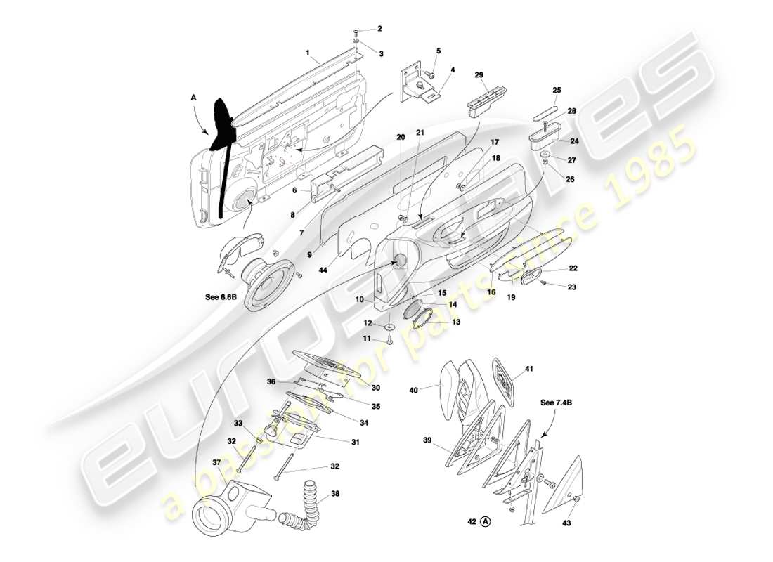 aston martin db7 vantage (2003) diagrama de piezas de marcos, accesorios y sellos de puertas